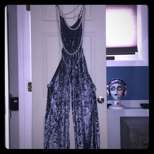 Blue velvet jumpsuit wide leg💙